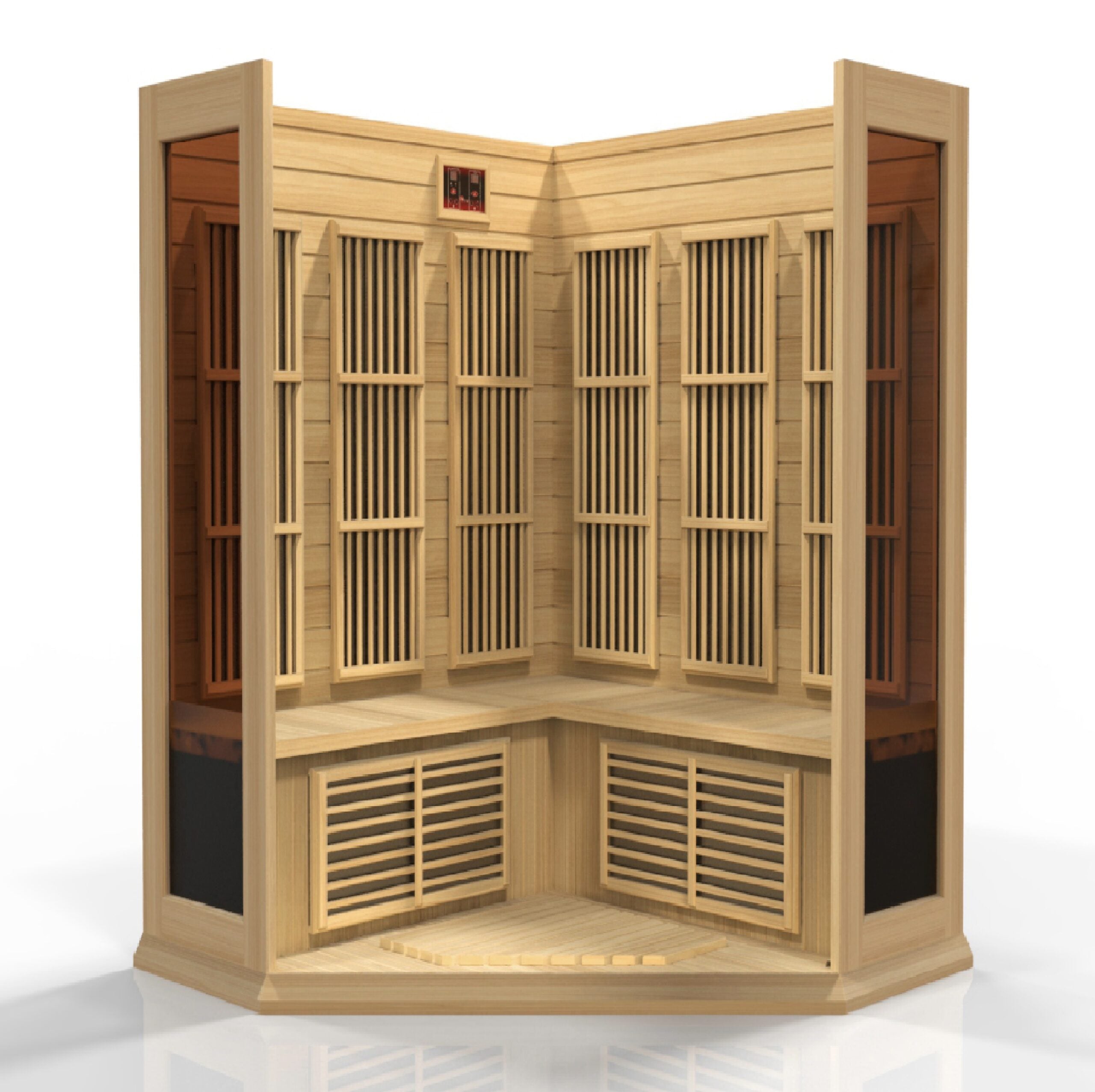 Golden Designs Maxxus 3-Person Corner FAR Infrared Sauna Carbon Low EMF with Canadian Hemlock | MX-K356-01