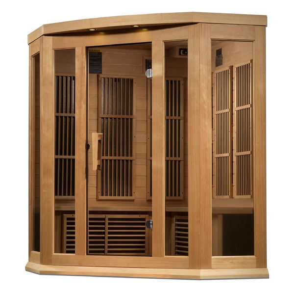 Golden Designs MX-K356-01-ZF Maxxus 3-Person Corner Near Zero EMF FAR Infrared Sauna – Canadian Hemlock