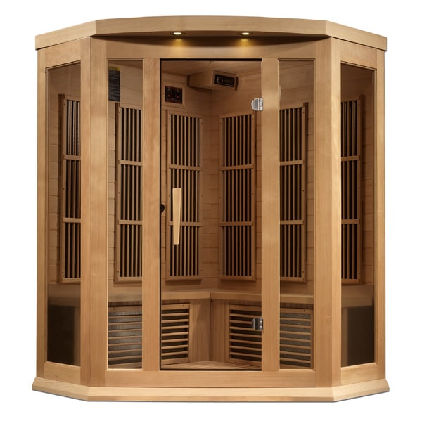 Golden Designs MX-K356-01-ZF Maxxus 3-Person Corner Near Zero EMF FAR Infrared Sauna – Canadian Hemlock