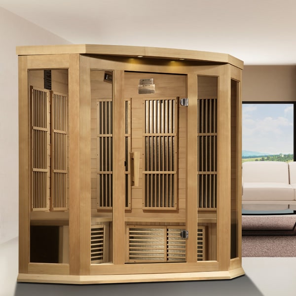 Golden Designs MX-K356-01-ZF Maxxus 3-Person Corner Near Zero EMF FAR Infrared Sauna – Canadian Hemlock