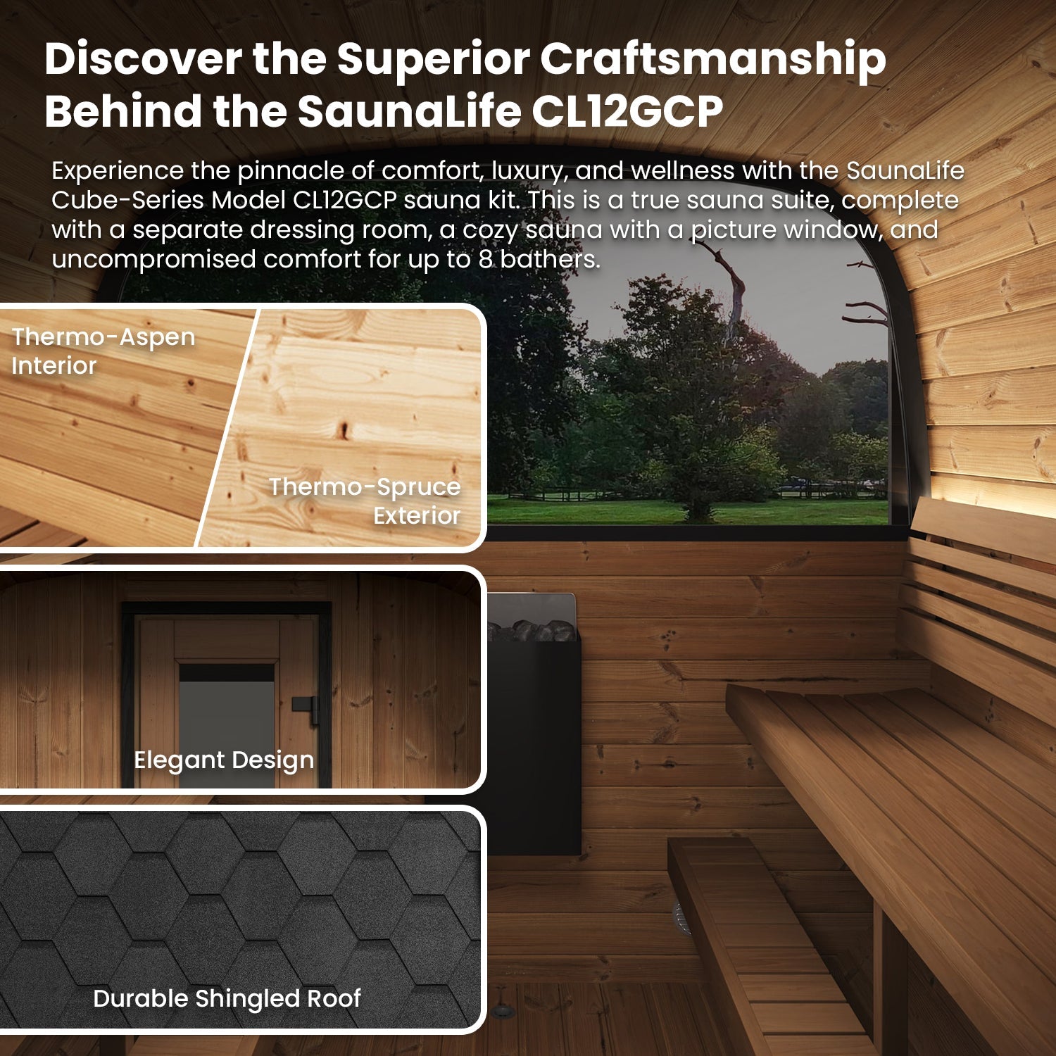 SaunaLife 8-Person Cube Series Outdoor Home Sauna Kit CL12GCP