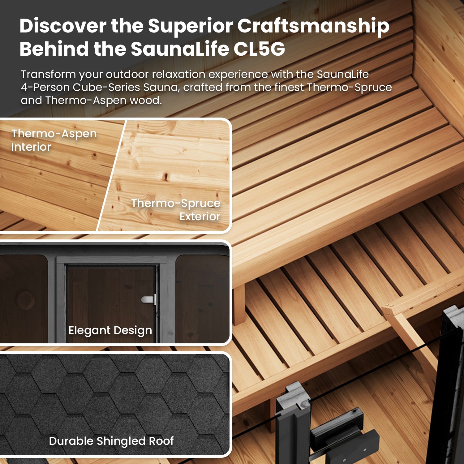 SaunaLife CL5G 4 Person Cube Series Outdoor Sauna Kit