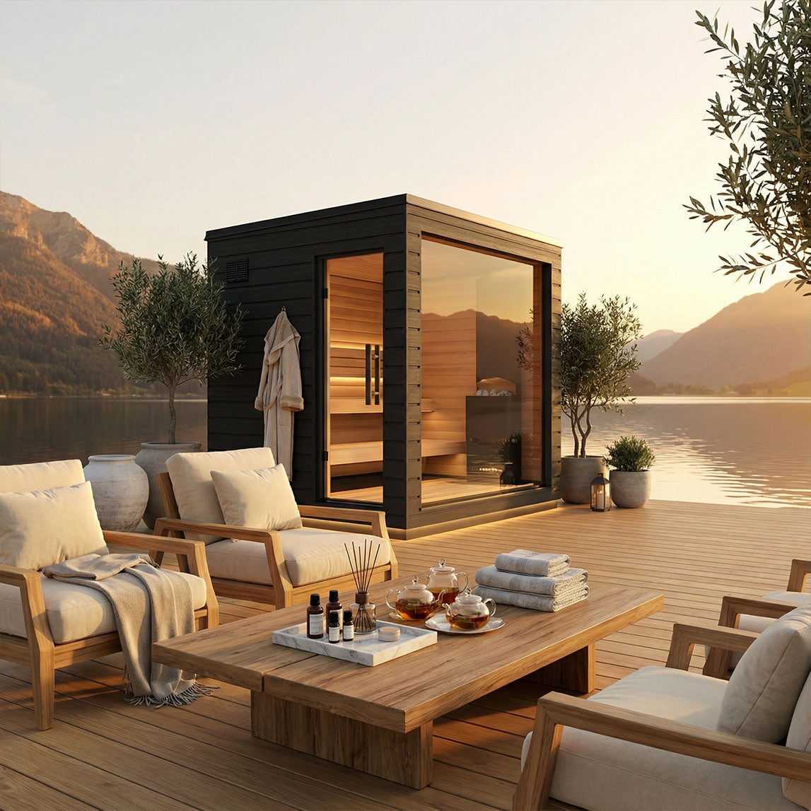 SaunaLife Model G6 Pre Assembled Outdoor Sauna Cabin with Luxury Alder Interior for Up to Five People