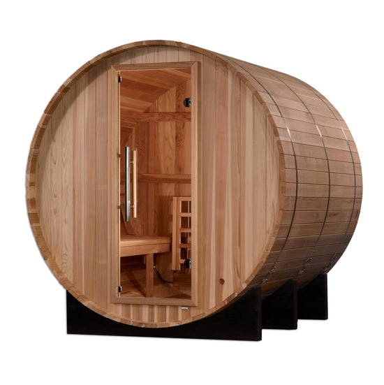 Golden Designs Arosa 4-Person Outdoor Barrel Steam Sauna in Pacific Cedar Wood