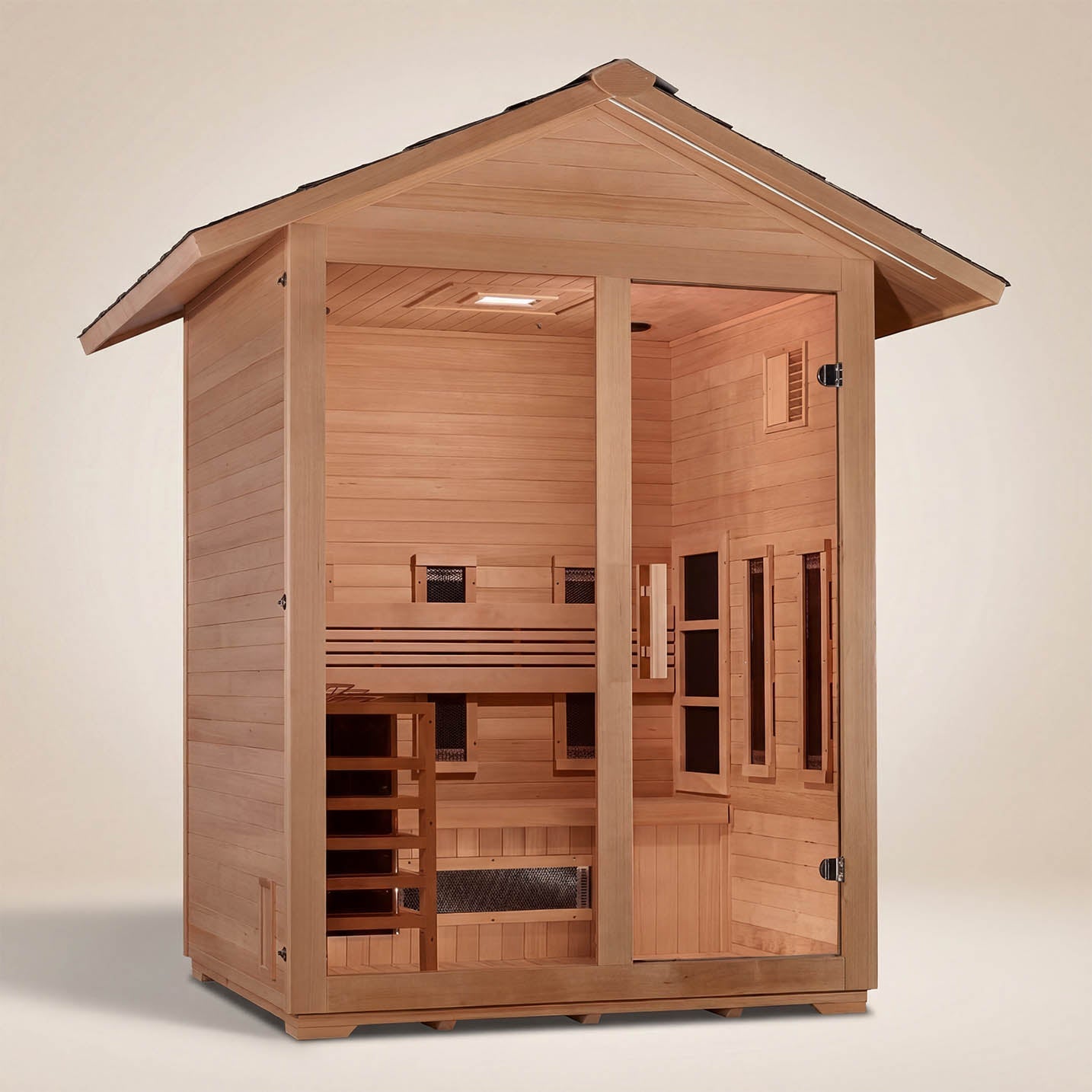 Golden Designs Carinthia 3 Person Outdoor Hybrid Sauna | Full Spectrum IR + Traditional
