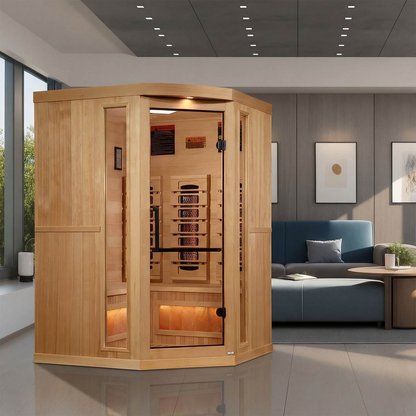 Golden Designs 3 Person Corner Full Spectrum Infrared Sauna with Himalayan Salt Bar