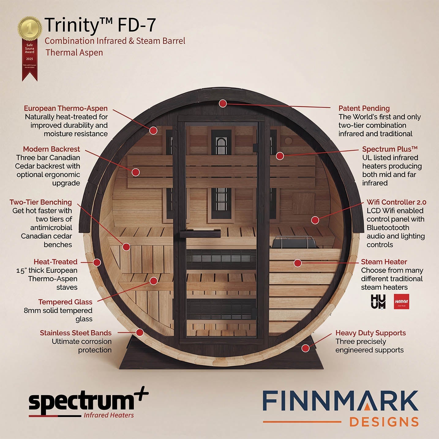 Finnmark FD-7 4 Person Infrared and Traditional Barrel Sauna