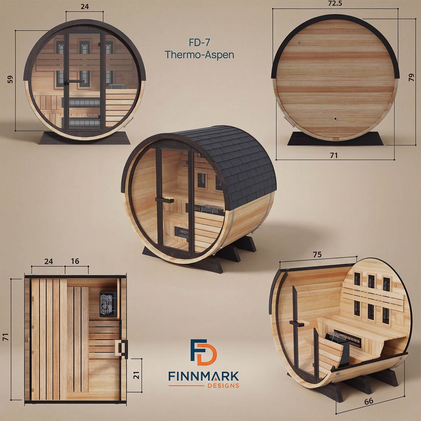Finnmark FD-7 4 Person Infrared and Traditional Barrel Sauna