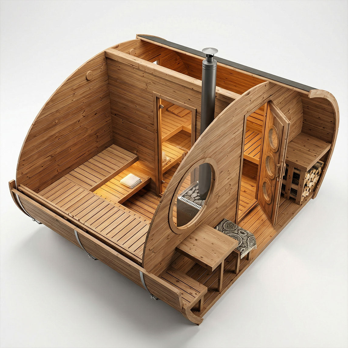 SaunaLife Model G11 Outdoor Home Sauna Kit with Two Room Design for Up to Eight People