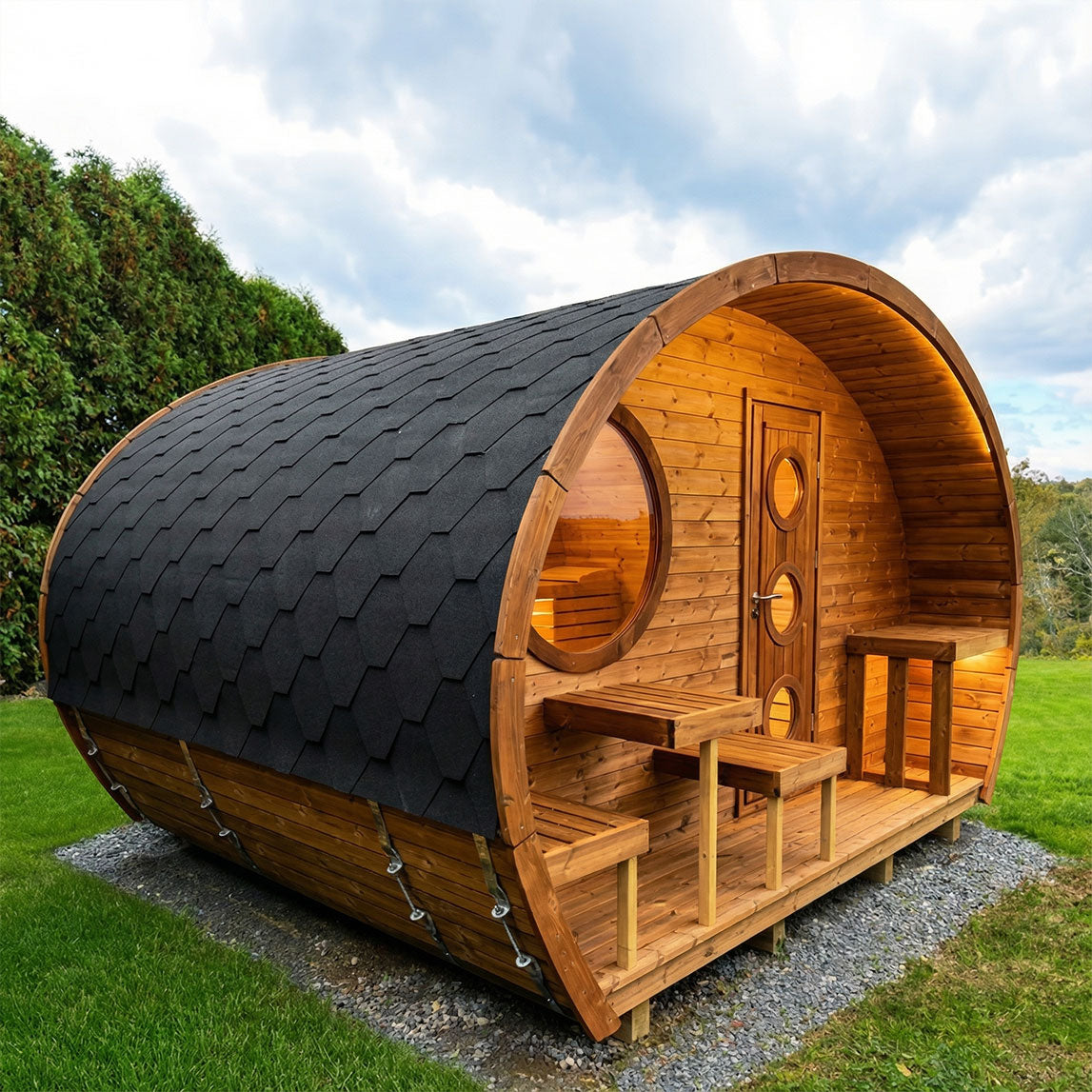 SaunaLife Model G11 Outdoor Home Sauna Kit with Two Room Design for Up to Eight People